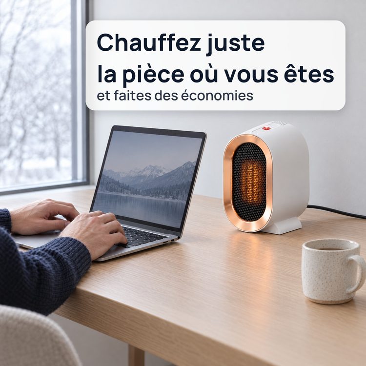 Le radiateur allumé sur un bureau en télétravail