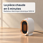 Radiateur électrique Airaneo® allumé sur une table en bois: la pièce chaude en 5 minutes